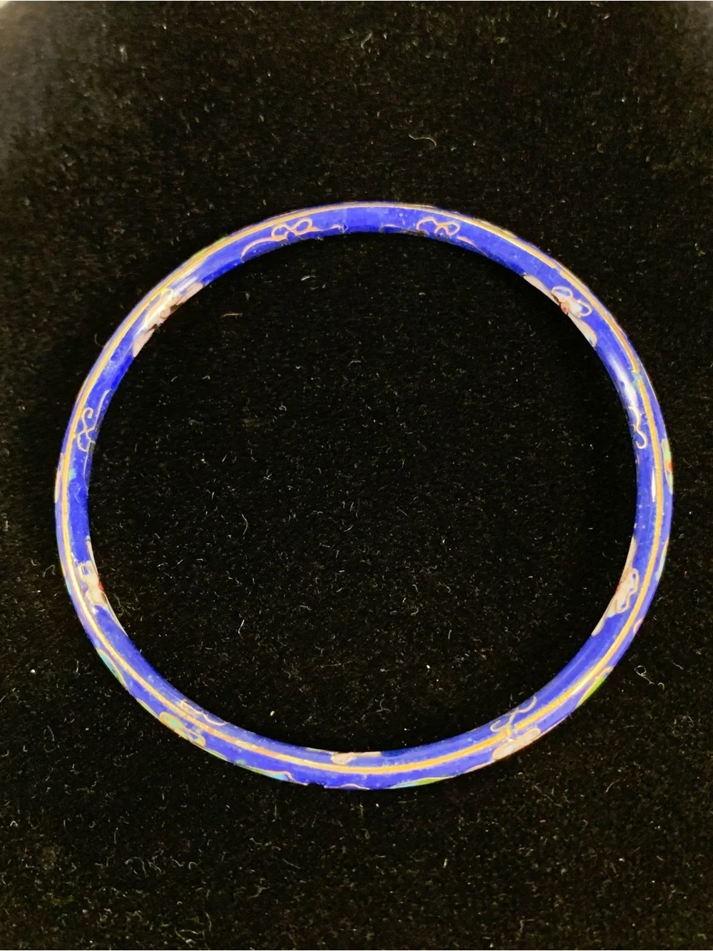 Vintage Cloisonné Bangle Bracelet Blue Floral